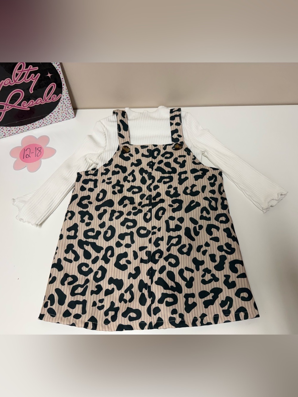 SHEIN Beige and Black Leopard Print Pinafore Dress